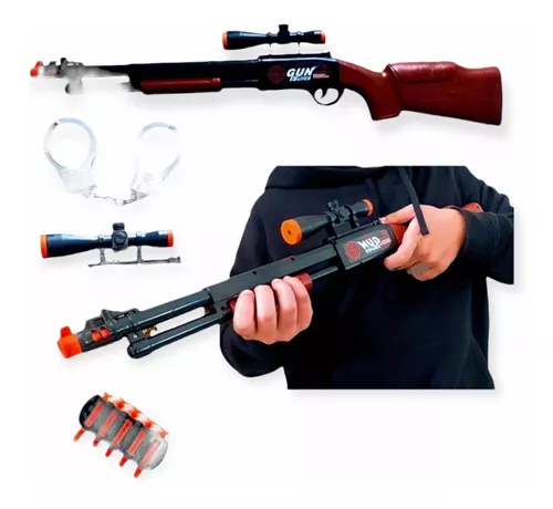 Kit 2 Arma Espingarda Com Mira Tipo Nerf Shotgun Com 12 Dardos +