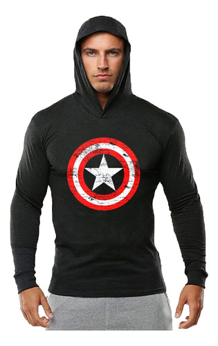 Camiseta Manga Longa Masculina Super-herói Capitão América