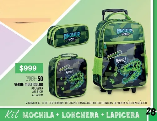 Kit Mochila Con Ruedas Para Niño + Lonchera + Lapicera