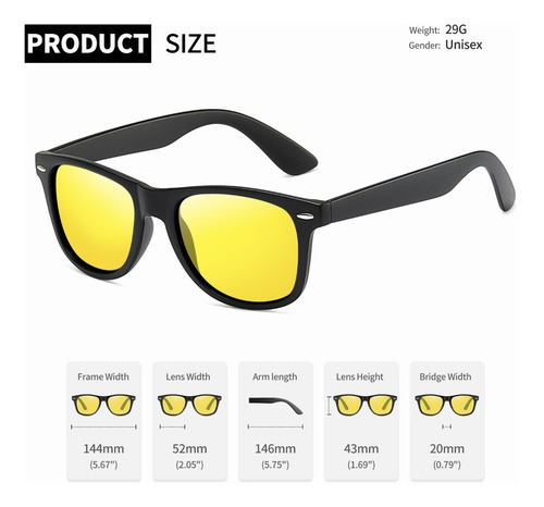 Lentes Nocturnos Hombre Mujer Para Manejar Amarillos Uv400 Cuadrados Clásico De Moda Diseño Visión Nocturna Conducción Más Segura