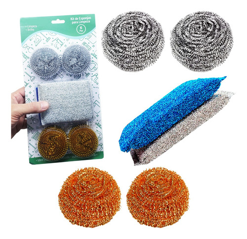 Kit 12 Esponjas 8 De Aço + 4 Espuma Limpeza Pesada Multiuso