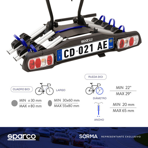 Imagen 7 de 12 de Porta Bicicletas Autos Sparco Para 3 Bicis Plegable