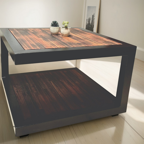 Mesa Ratona Living Estilo Industrial. Alta Calidad Negro Texturado