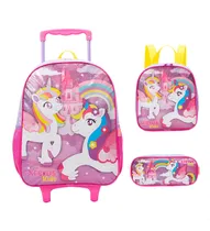 Comprar Kit Mochila Rodinhas Com Lancheira Estojo Meninas Unicórnio