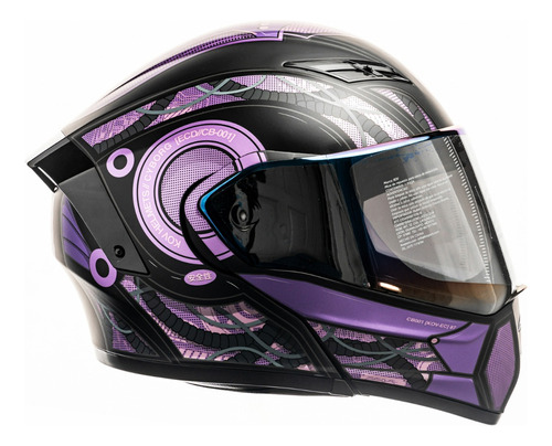 Casco Motociclista Kov Estelar Cyborg Morado Abatible Led 