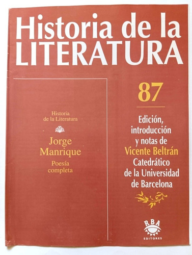 Historia De La Literatura Fascículo 87 Jorge Manrique Poesia