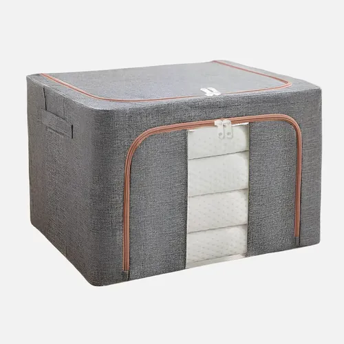Caixa Organizadora para Roupa de Cama Oenon 66L Dobrável Cinza com Tampa