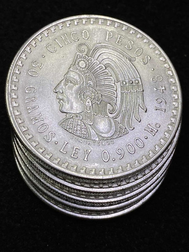 Moneda 5 Pesos Cuahutemoc Plata Ley .900 30 Grs