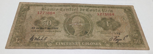 Billete Costa Rica 50 Colones 1962 Serie A