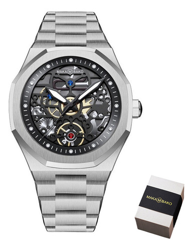 Reloj pulsera Makambako MK-5016 con correa de leather/stainless steel color inox silver