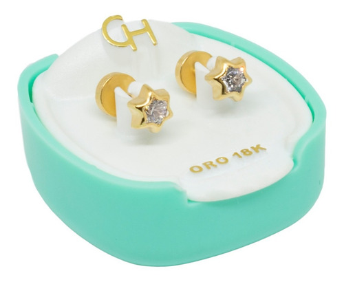 Imagen 2 de 3 de Aros Abridores De Oro 18 K Ch Estrella Con Cubic Art 182