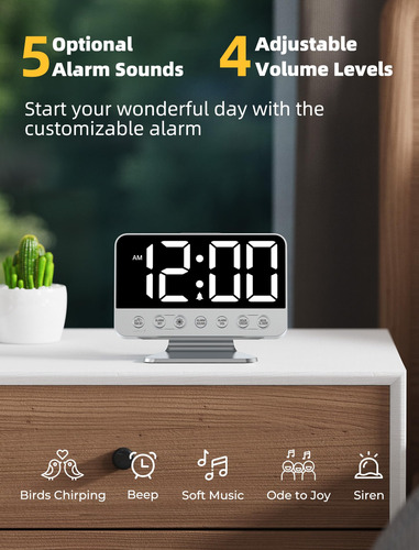 Reloj Despertador Digital Gran Número Con Luz Y 5 Alarmas