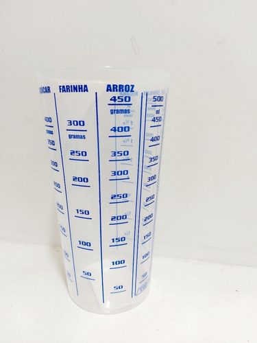 Vaso medidor graduado de plástico, capacidad 500 ml, color transparente