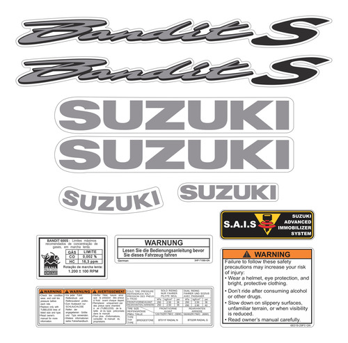 Kit Jogo Faixa Emblema Adesivo Suzuki Bandit 600n 2005 Prata