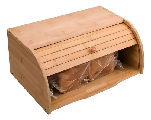 Porta Paes com Tampa Retratil em Bambu Armazenamento de Paes Marrom Liso — R$ 78,99 em Mercado Livre