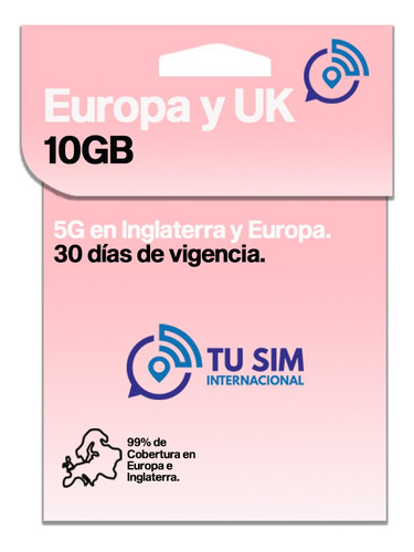 Sim Card Europa 10 Gb Navegacion Total Prepago