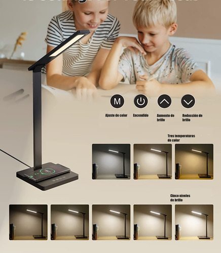 Imagen 3 de 6 de Lampara De Mesa Escritorio Con Cargador Inalambrico Y Usb