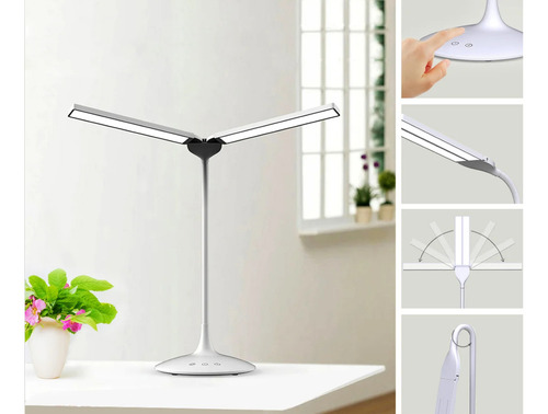 Lampara Velador Led Premium Abbits Plegable Flexible 3 Modos De Luz Fria Calida Natural 280 Lumens Mesa Escritorio Tactil Recargable Usb Temporizador Color Blanco All9030a