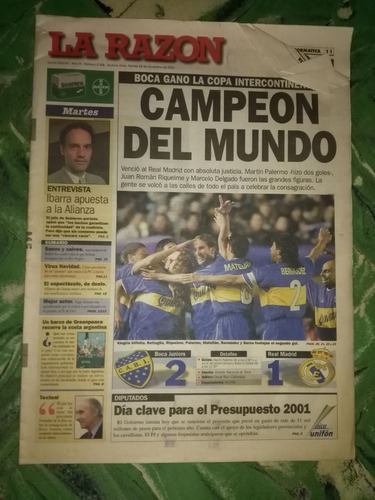 Diario La Razon * Boca Campèon * Del Mundo Año 2000