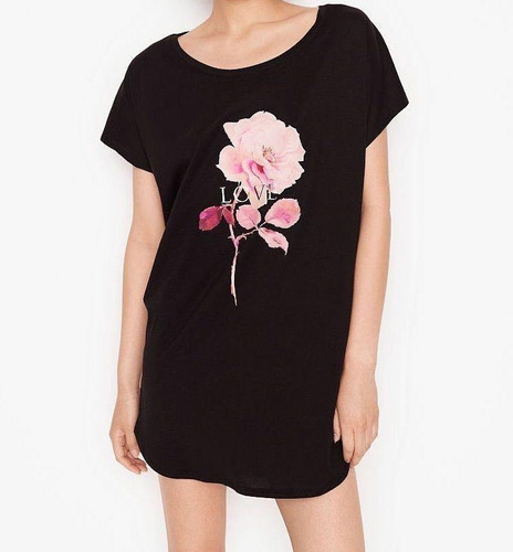 Victoria's Secret Camisa De Dormir Negra Flor Talla Xs / S