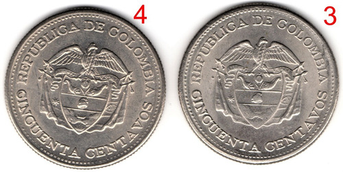50 Centavos 1959 Remarcados Del Escudo 3 Y 4