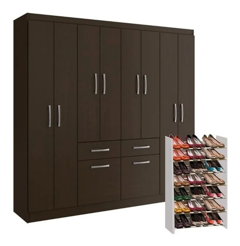 Placard Ropero Armario Dormitorio 8 Puertas + Zapatera