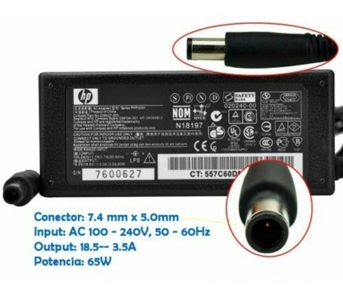 Cargador Hp 18.5v. 3.5a Punta Aguja