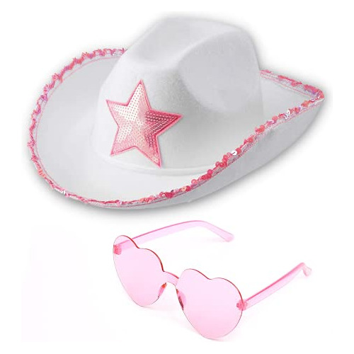 Sombrero De Vaquera Blanco Rosa Gafas De Corazón Sombr...