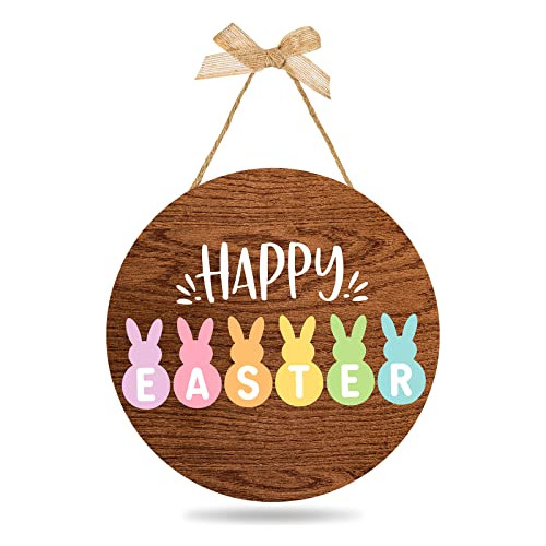 Señal De Madera Feliz Pascua Conejo Colorido Decoraciã...