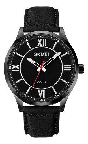 Reloj Hombre Skmei 2029 Acero Eco Cuero Ecologico Elegante Malla Negro Bisel Negro Fondo Negro