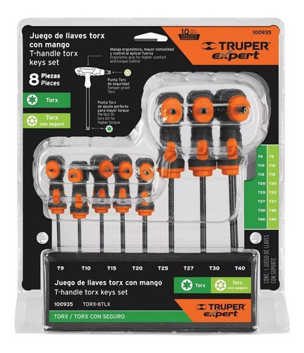 Juego De 8 Llaves Torx Extralargas Con Mango T,truper 100935