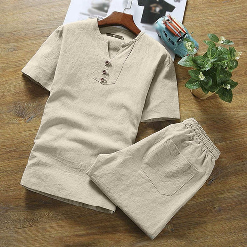 A Conjunto De Playera Y Pantalones Cortos De Algodón Y Lino