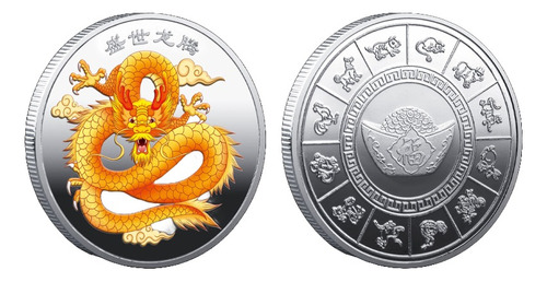 Moneda De Dragón Feng Shui Buena Suerte Y Felicidad De 40mm.