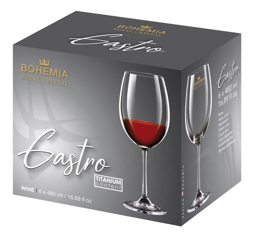 Copas De Cristal Vino Bohemia Gastro Wine 480 Ml X6
