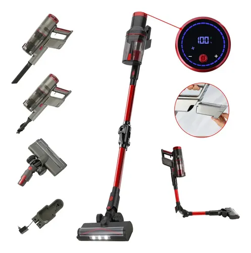 Aspirador De Pó Sem Fio 250w Vertical Led 3 Em 1 Dobrável 1l Vermelho 127/220v
