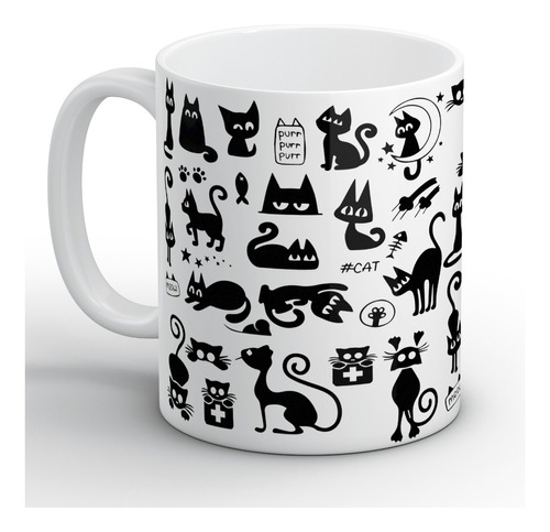 Tazón Gatitos Silueta Negra Gatos Cute Kawaii Cat Lover