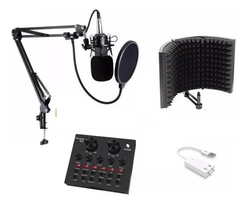 Imagen 1 de 8 de Micrófono Con Brazo + Consola Interface + Panel Acústico