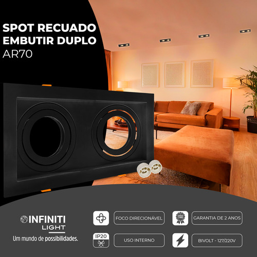 Spot Duplo De Embutir Ar70 + Lâmpada Led Ar70 4,8w