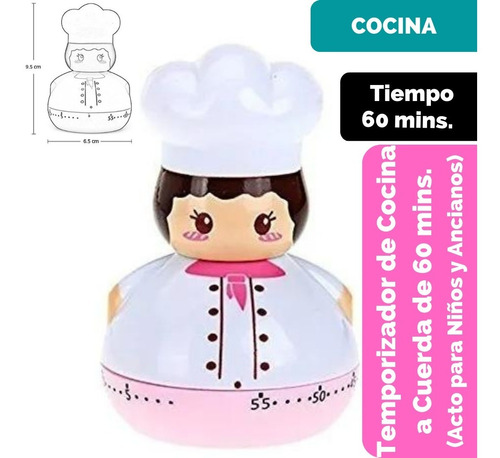 Temporizador De Cocina A Cuerda De 60 Mins. Apto Para Todos.