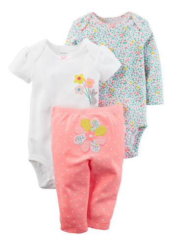  Carters Lbb Set 3p Pantalon Lunares Flores, Body Mc Blanco 