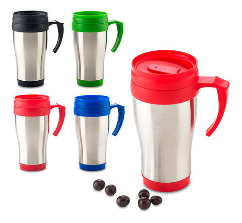 Mug Metálico Moritz 450 Ml Inoxidable Interior Plástico Tapa