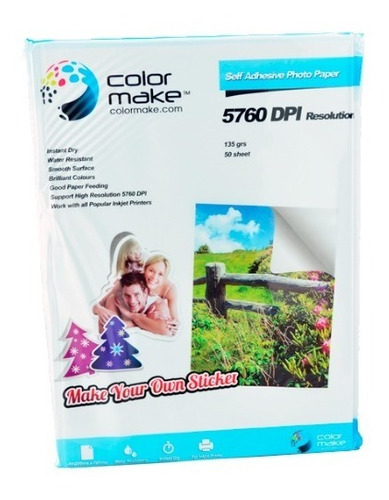 Imagen 1 de 2 de Papel Fotográfico Autoadhesivo Colormake 50h A4 Calcomanías