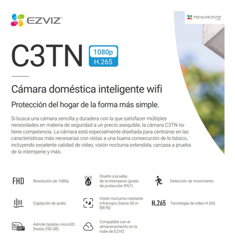Imagen 2 de 9 de Cámara De Seguridad Ezviz C3tn Color 24hs Audio Exterior 2mp