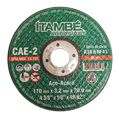 10 Disco Corte Ferro Itambe  4.3/8-2t F-20 Mak. Fera 101815