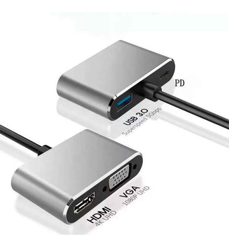 Adaptador 4 En 1 Usb C A Hdmi 4k, Vga, Usb 3.0, Pd Carga