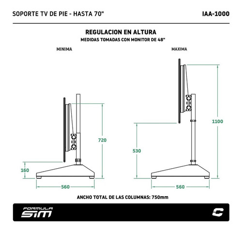 Imagen 5 de 10 de Soporte Tv 19 A 70 Monitor Sim Formula Sim Collino A12