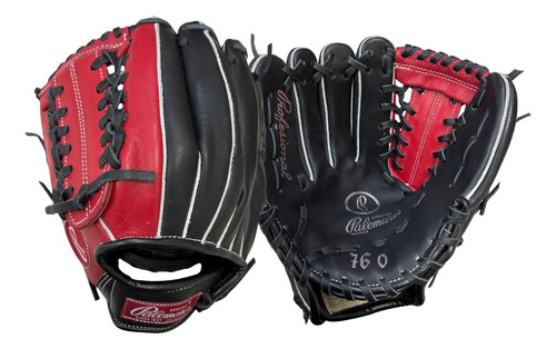 Manopla Zurdo 11.5 Pulgadas 100% Piel Palomares Genuino Negro Y Rojo