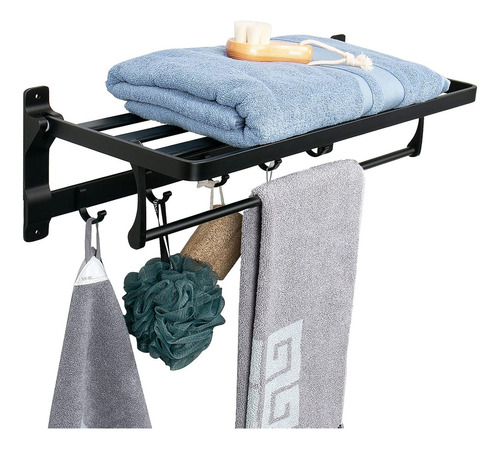 Toallero De Baño Con Elevación Doble Barra 5 Ganchos Móviles Color Negro Fasilyt