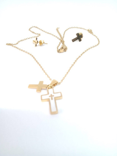 Set Cadena Mujer Aretes Con Cruces