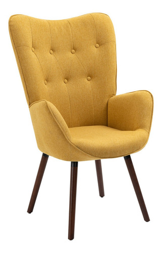 Sofá Individual Moderno Sillón Tapizado Pata De Madera Color Amarillo